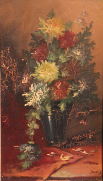 null Ecole du XIXème s.
Fleurs 
Quatre huiles 
30 x 18 cm. (accidents)