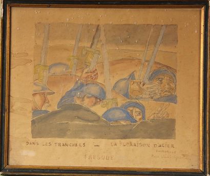 null Emile BOURDELLE (1861-1929)
Dans les tranchées
Aquarelle signée en bas à droite,...