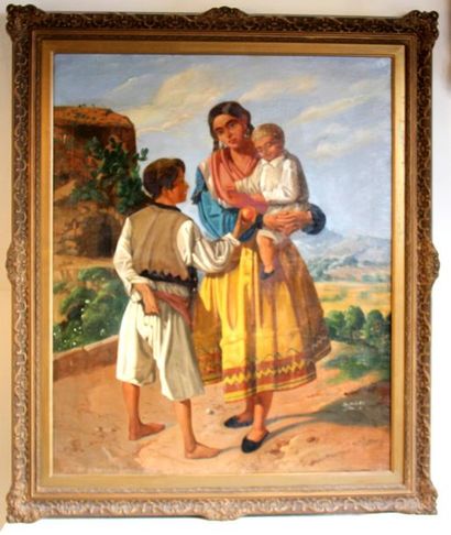 null Pepa DAVILA
Mère et son enfant rencontrant un jeune garçon
Huile sur toile signée...
