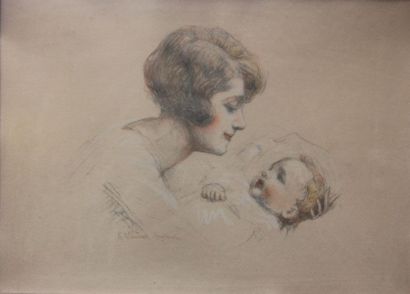 null Henri VINCENT ANGLADE (1876-1956)
Mère et enfant
Quatre lithographies
28 x 38...