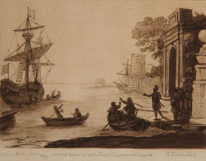 null Lot de trois gravures :
- Claude Le LORRAIN d'après Sortie de port
- Vivant...