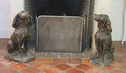 null Paire de sculptures en platre patiné marron représentant des chiens assis.
H....