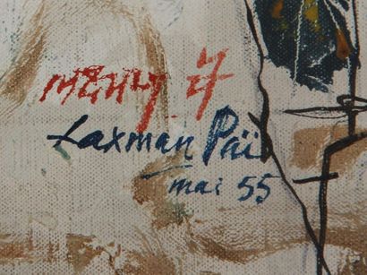 null Laxman PAÏ (1926-) 
 Portrait de femme au collier, 1955
Huile sur toile.
Double...