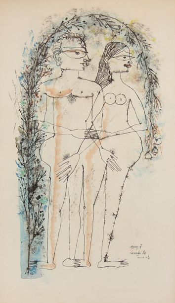 null Laxman PAÏ (1926-)
Adam et Eve, 1961
Plume, encre de Chine et aquarelle sur...