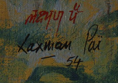 null Laxman PAÏ (1926-)
Femme à sa fenêtre, 1954
Huile sur toile.
Double signature...