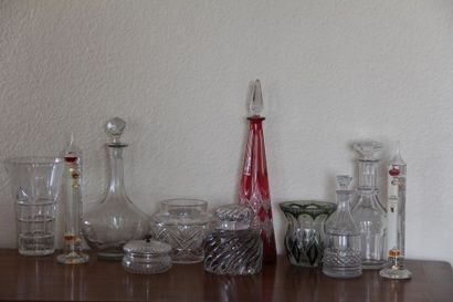 null Set of vases, glass and crystal decanters, mismatched