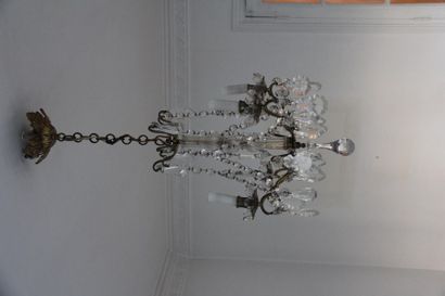 null *Metal chandelier and four-light pendants
 H: 84 cm.