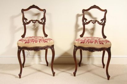 null *Pair of natural wood chairs with openwork backrest rockery