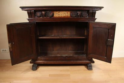 null Walnut sideboard part and recessed marble plaque opening with two leaves, Renaissance...