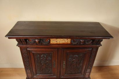 null Walnut sideboard part and recessed marble plaque opening with two leaves, Renaissance...