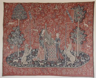 null Tapestry in wool with small stitches representing The Lady with the Unicorn
107...