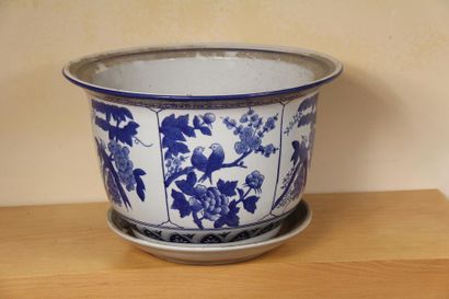 null Cache-pot et son support en porcelaine blanc bleu
H : 28 D : 40 cm.