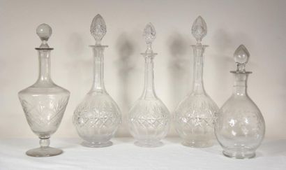 null Five glass and crystal decanters