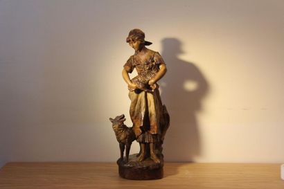 null Richard AURILI (1834-1914)
Shepherdess and her dog holding a sheep in her arms
Sculpture...
