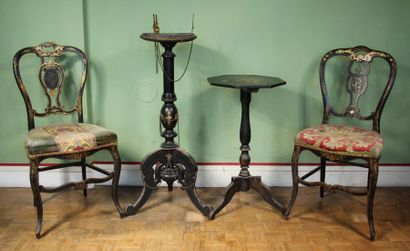 null Napoleon III furniture set:
-Blackened wooden harness with octagonal top painted...