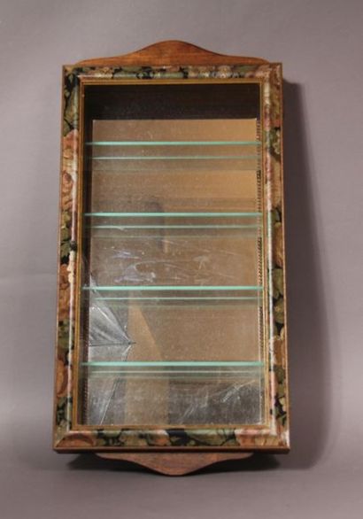 null Natural wood wall-mounted display case with one glass door and painted flower...