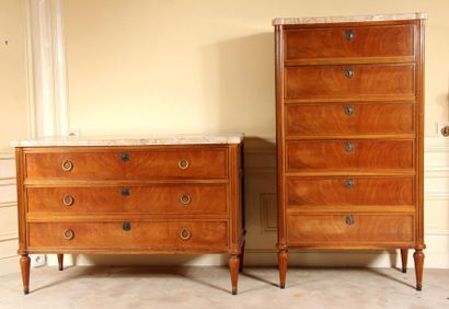null Lot:
- Mahogany six-drawer chest of drawers, marble top, Louis XVI style
H:...