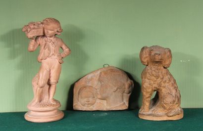 Three terracotta groups:
- Dog, H: 27 cm.
-...