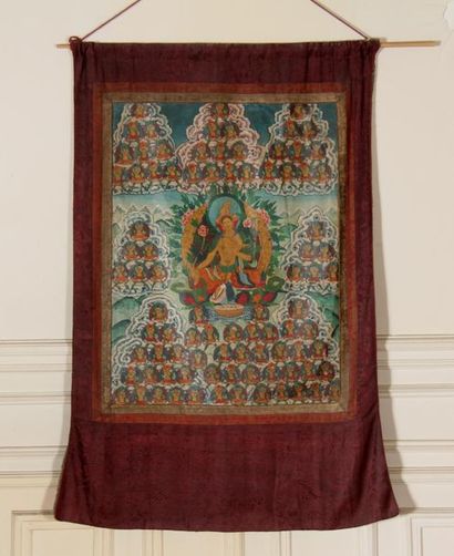 Tangka painted in a fabric frame, Nepal 20th...