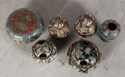 null Set of small baluster vases, covered candy boxes, perfume burners in partitioned...