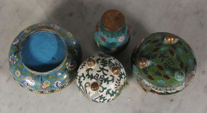 null Set of small baluster vases, covered candy boxes, perfume burners in partitioned...