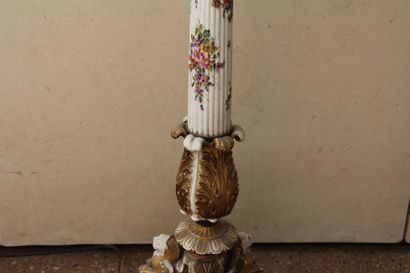 null Lamp base in polychrome and gilded porcelain with flower decoration, base decorated...