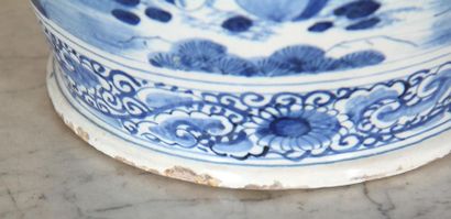 null DELFT XIXème s.
Potiche balustre couverte en faïence bleu-blanc à décor aux...