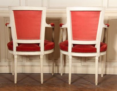 null Four convertible armchairs in cream lacquered wood in the Louis XVI style
H...