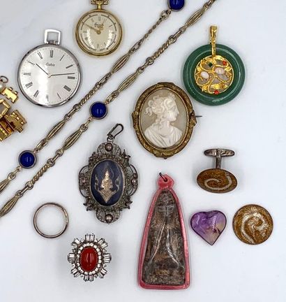 Lot of JEWELS and two metal POCKET WATCHES,...