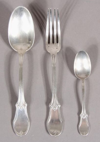 null COMPERE Léontine and Ernest goldsmiths
Nine table cutlery, three table spoons,...