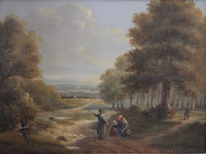 null Flemish school of the 19th century.
Animated landscape.
Oil on panel. (Cracks,...