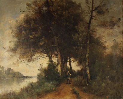 null Paul Désiré TROUILLEBERT (1829-1900)
Character walking along the river
Oil on...