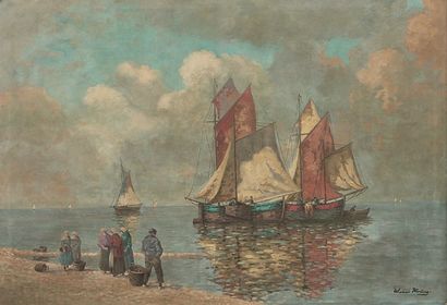 null Flemish
School The fishing
boats Oil on canvas signed lower right
70,5 x 100...