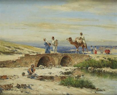 null Victor HUGUET (1835-1902)
Le passage de la caravane sur le pont
Huile sur panneau...