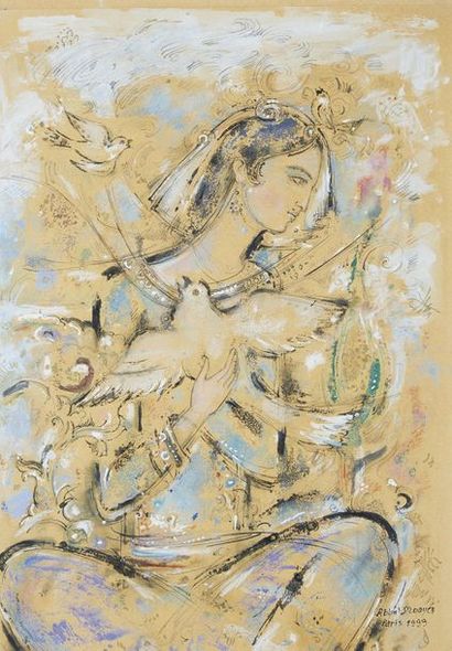 null Abbas MOAYERI (1939-) Seated

woman Watercolor gouache signed, titled on the...