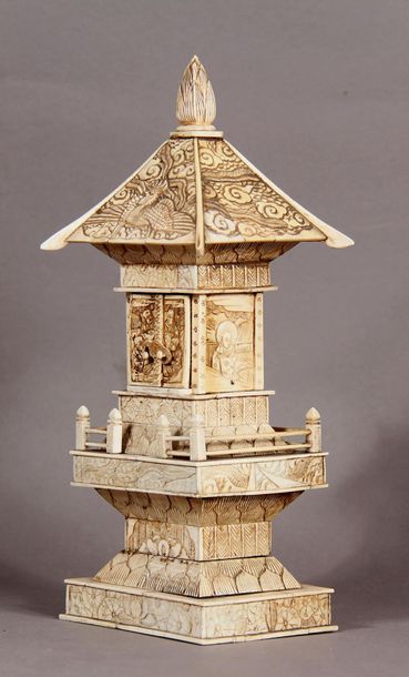 null Bone and ivory tori votive chapel with two doors opening onto the Amida Buddha,...