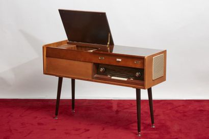 null *PHILIPMusic
 cabinet, radio and record player in varnished wood veneer with...