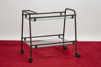null *Jacques ADNET (1900-1984
)Serving trolley with two rectangular white glass...