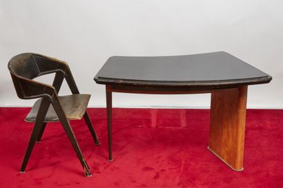 null *Jacques ADNET (1900-1984
)Small corner desk with a blackened wooden top with...