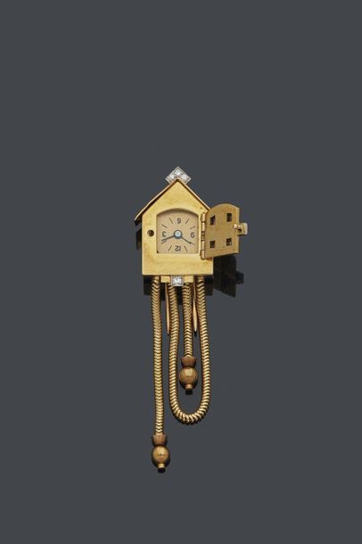 null CLIPS de REVERS - "Swiss Cuckoo Clock" WATCH in platinum (min. 800‰) and yellow...