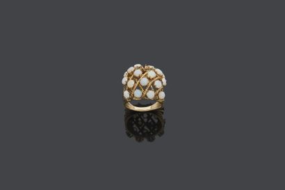 null Large RING in 14 carat yellow gold (585‰), openwork and twisted, set with 17...