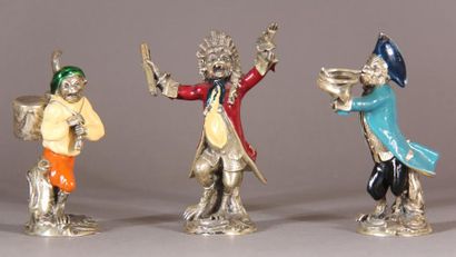 null CESA GALLERY
Group of three monkey musicians in silver 800°/°° enamelled, numbered...