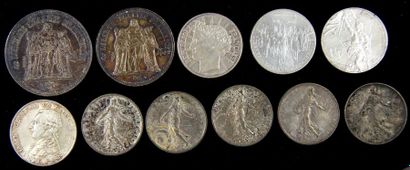 null *One 50 FF Hercules coin, one 10 FF Hercules coin, four 100 FF coins 1987,1988,1993,1994,...