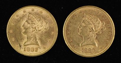 null *Deux pièces de 10 dollars en or 1880, 1882.