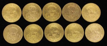 null *Dix pièces de 20 dollars en or 1904