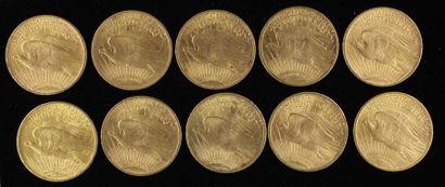 null *Dix pièces de 20 dollars en or 1922