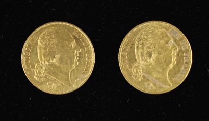 null *Deux pièces de 20 FF en or 1820-1822 (rayures, usures)