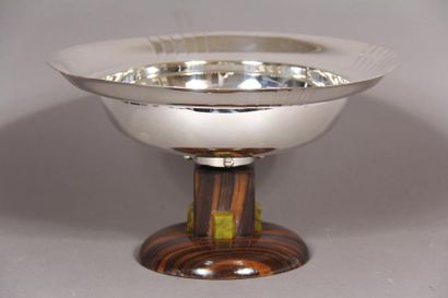 null Cup on pedestal with wooden base and rectangular resin sconces, silver plated...