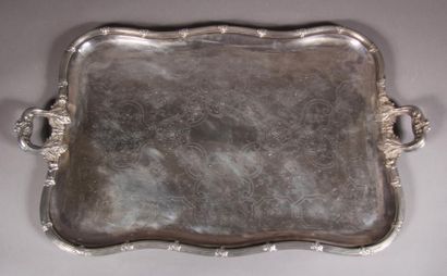 null Rectangular tray with a lively rectangular top with foliated contours and two...