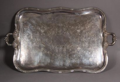 null Rectangular tray with a lively rectangular top with foliated contours and two...